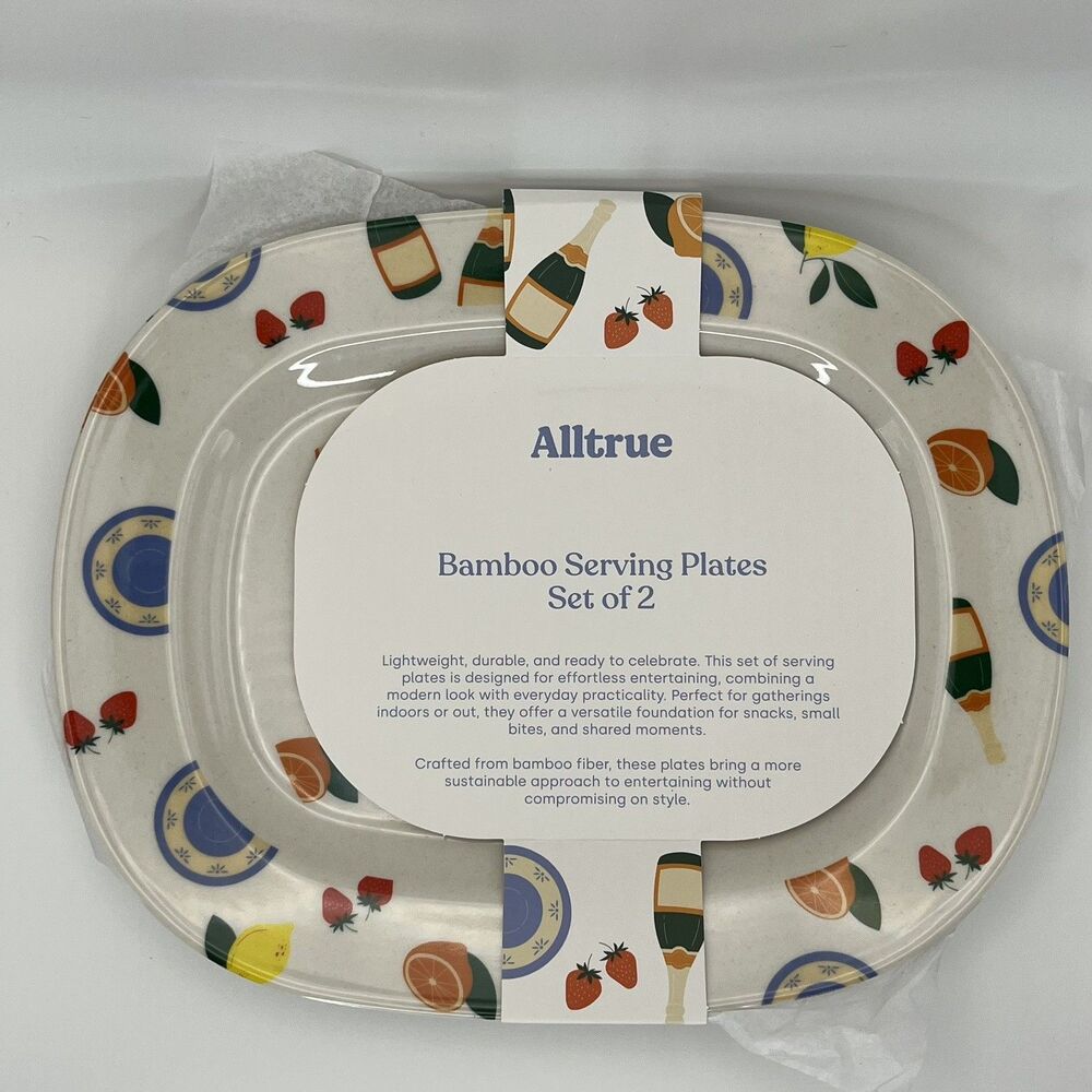 Alltrue Sunday Spritz Serving Plates Set of 2 Bamboo Fiber Fruit NEW
